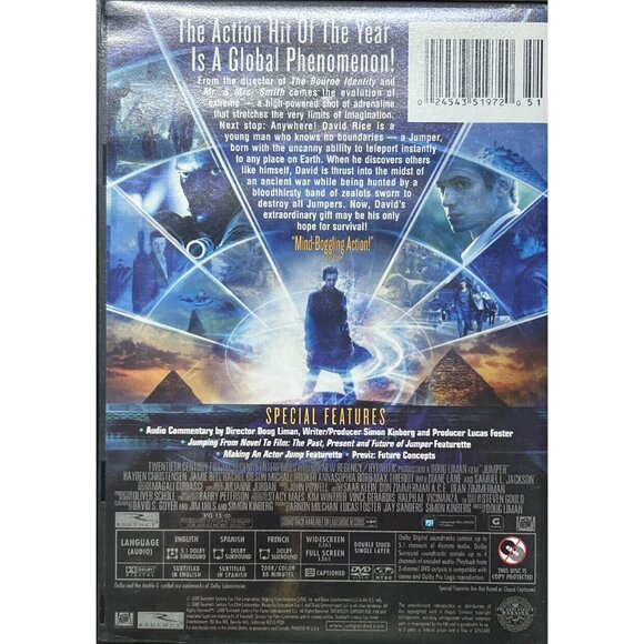 Jumper (DVD, 2008) Widescreen/Standard – Hayden Christensen, Jamie Bell, Sci-Fi - Picture 2 of 3